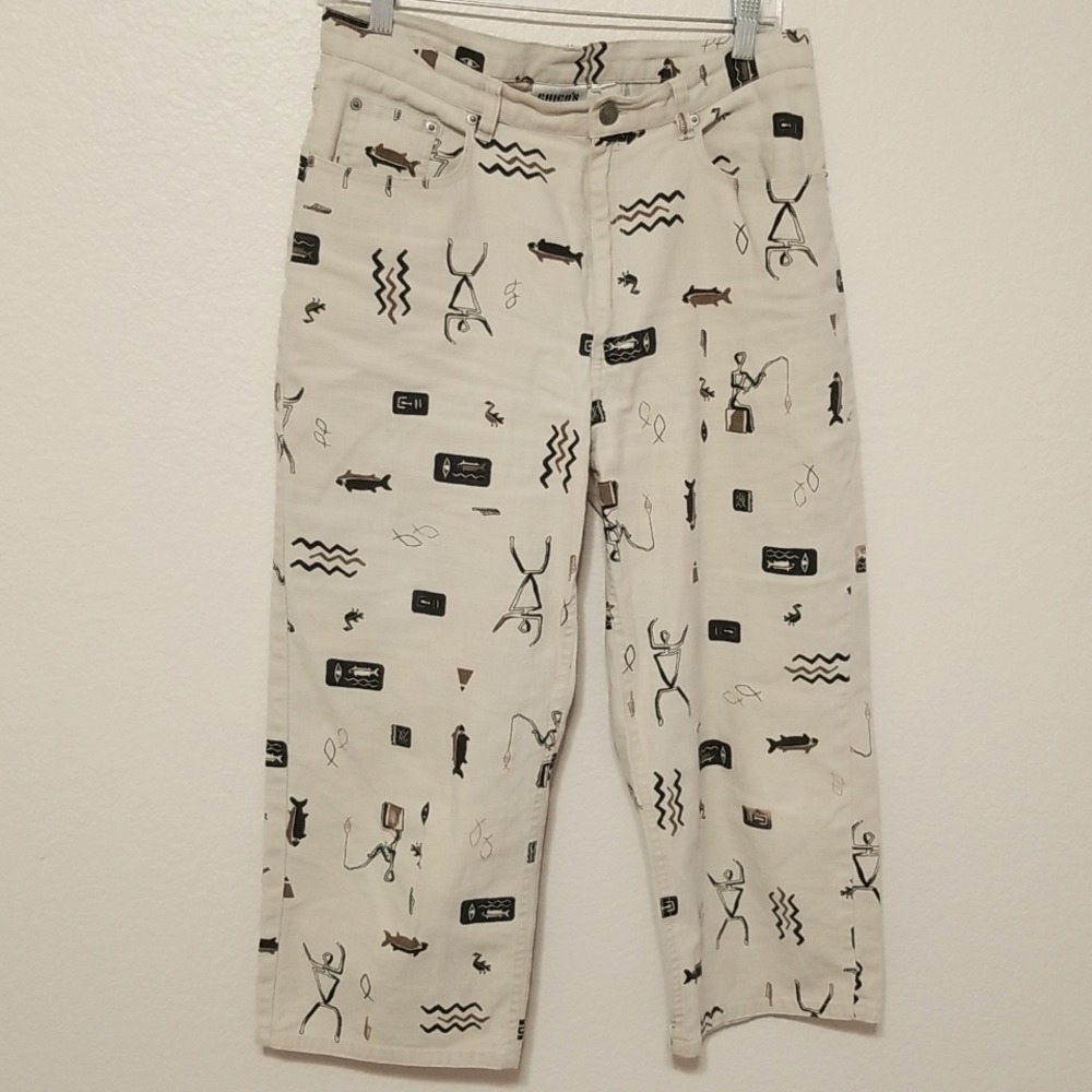 Chico's Aztec design croped pants .Size label missing please read measurements